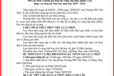 Trường Mầm non Yên Thái – Thông báo: Mời các nhà cung cấp